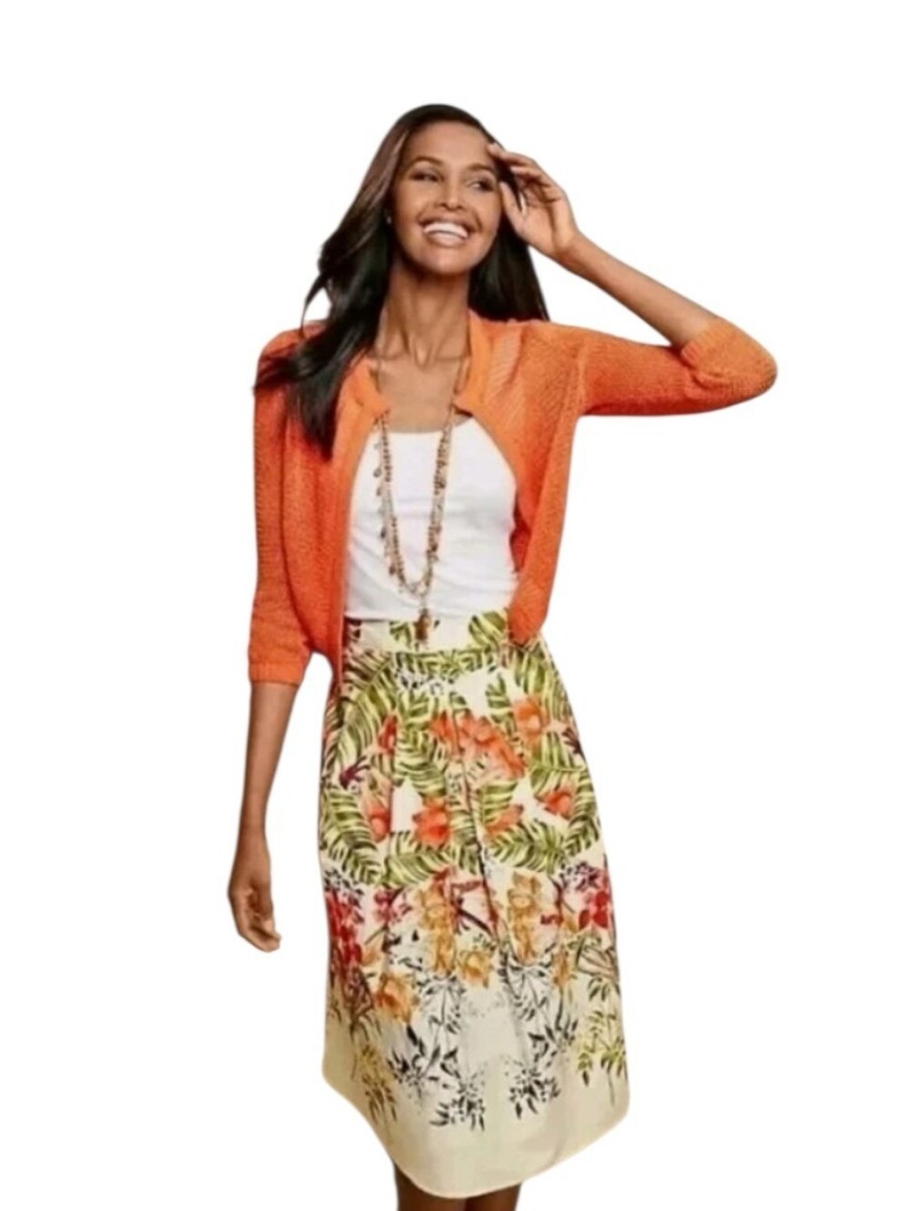 Talbots | Tropical Floral Multi Color Linen Blend Midi Skirt Size 16